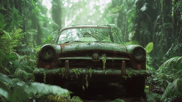 废弃汽车被丛林吞噬