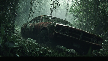 废弃汽车丛林深处