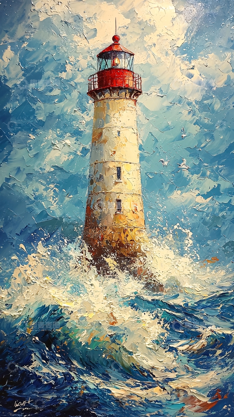高清大图下载【趣麦麦图】汹涌海浪中的灯塔