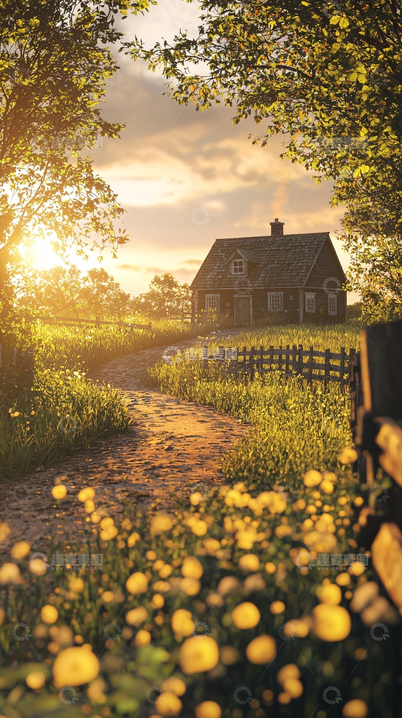 高清大图下载【趣麦麦图】乡间小路日落景色