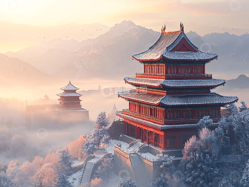 高清大图下载【趣麦麦图】雪景古建筑