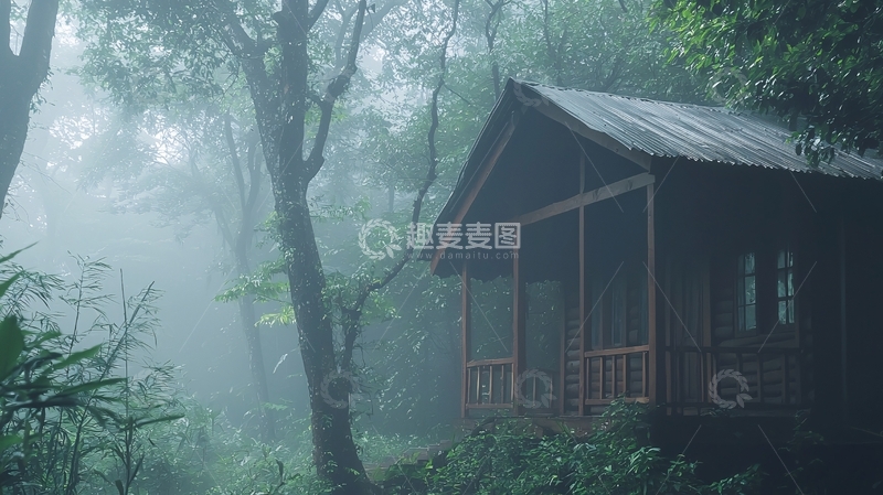 高清大图下载【趣麦麦图】雾气森林小屋