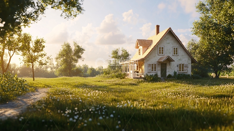 高清大图下载【趣麦麦图】阳光下的田园小别墅