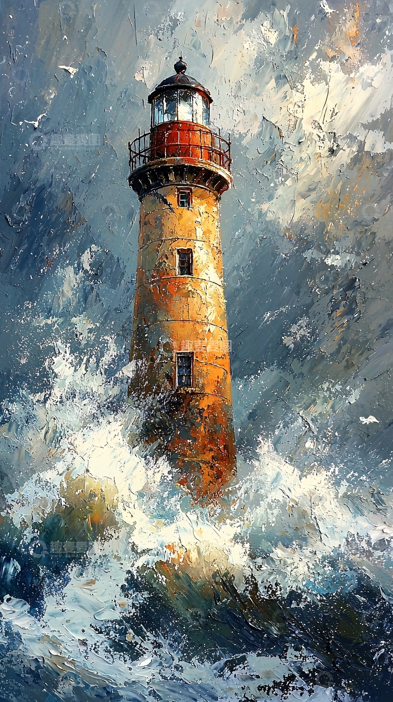 高清大图下载【趣麦麦图】海浪中孤独的灯塔
