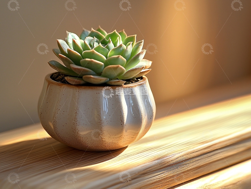 高清大图下载【趣麦麦图】阳光下多肉植物盆栽