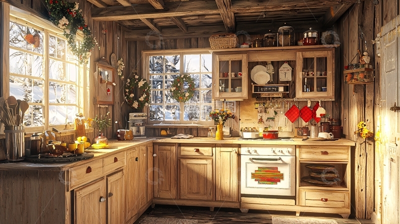 高清大图下载【趣麦麦图】温暖舒适的乡村风格厨房