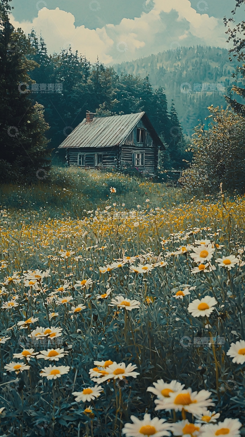 高清大图下载【趣麦麦图】山间木屋花海