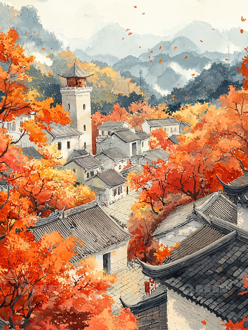 高清大图下载【趣麦麦图】秋日山村