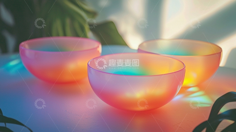 高清大图下载【趣麦麦图】-彩色渐变水晶碗
