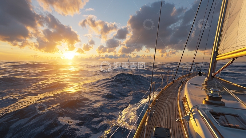 高清大图下载【趣麦麦图】航海日落金色阳光