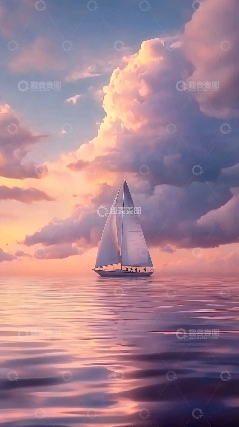 高清大图下载【趣麦麦图】唯美夕阳帆船海景