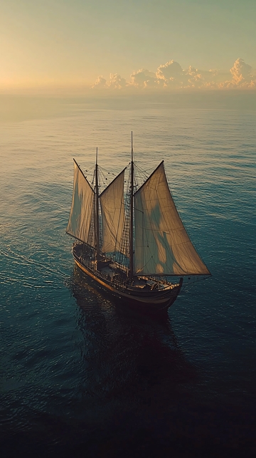 航海复古帆船日落