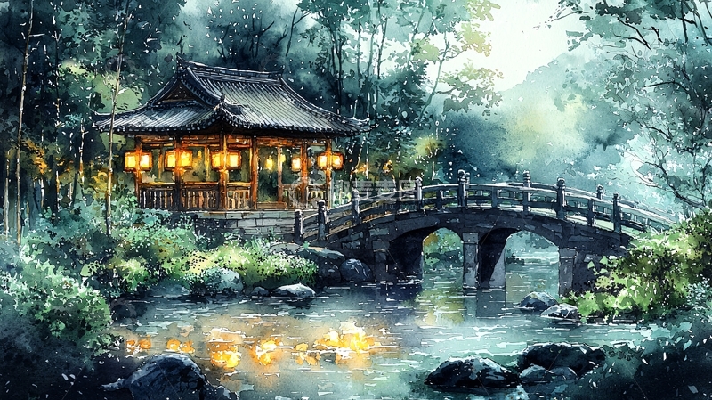 高清大图下载【趣麦麦图】古风建筑小桥流水