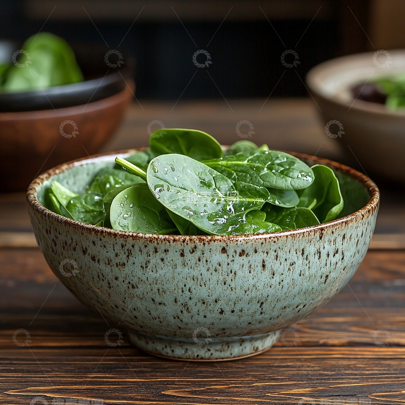 高清大图下载【趣麦麦图】青花瓷碗里新鲜菠菜