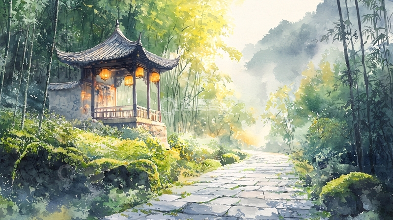 高清大图下载【趣麦麦图】中国风亭台楼阁水墨山水