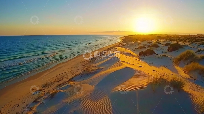 高清大图下载【趣麦麦图】海滩日落沙丘景色