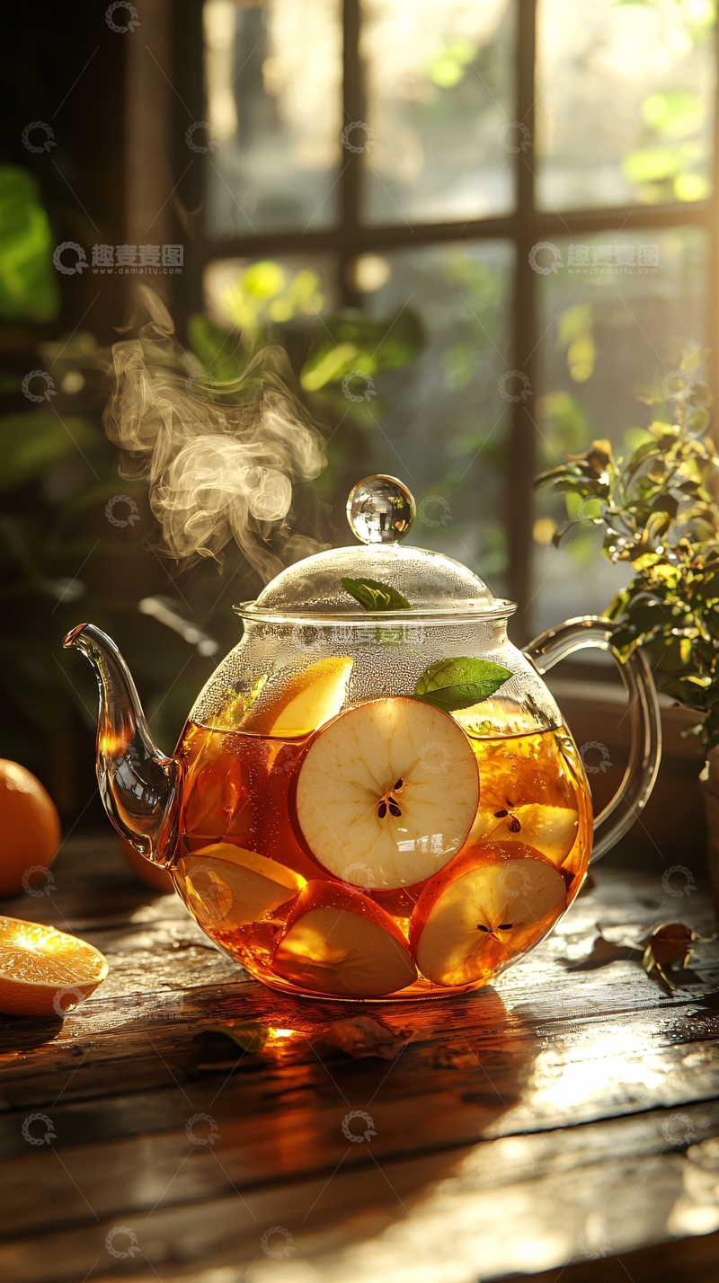 高清大图下载【趣麦麦图】热气腾腾水果茶