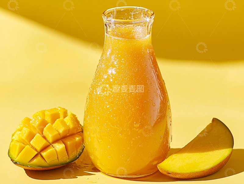 高清大图下载【趣麦麦图】鲜榨芒果汁饮料与果肉