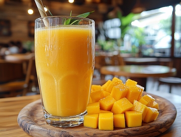 新鲜芒果汁和芒果块