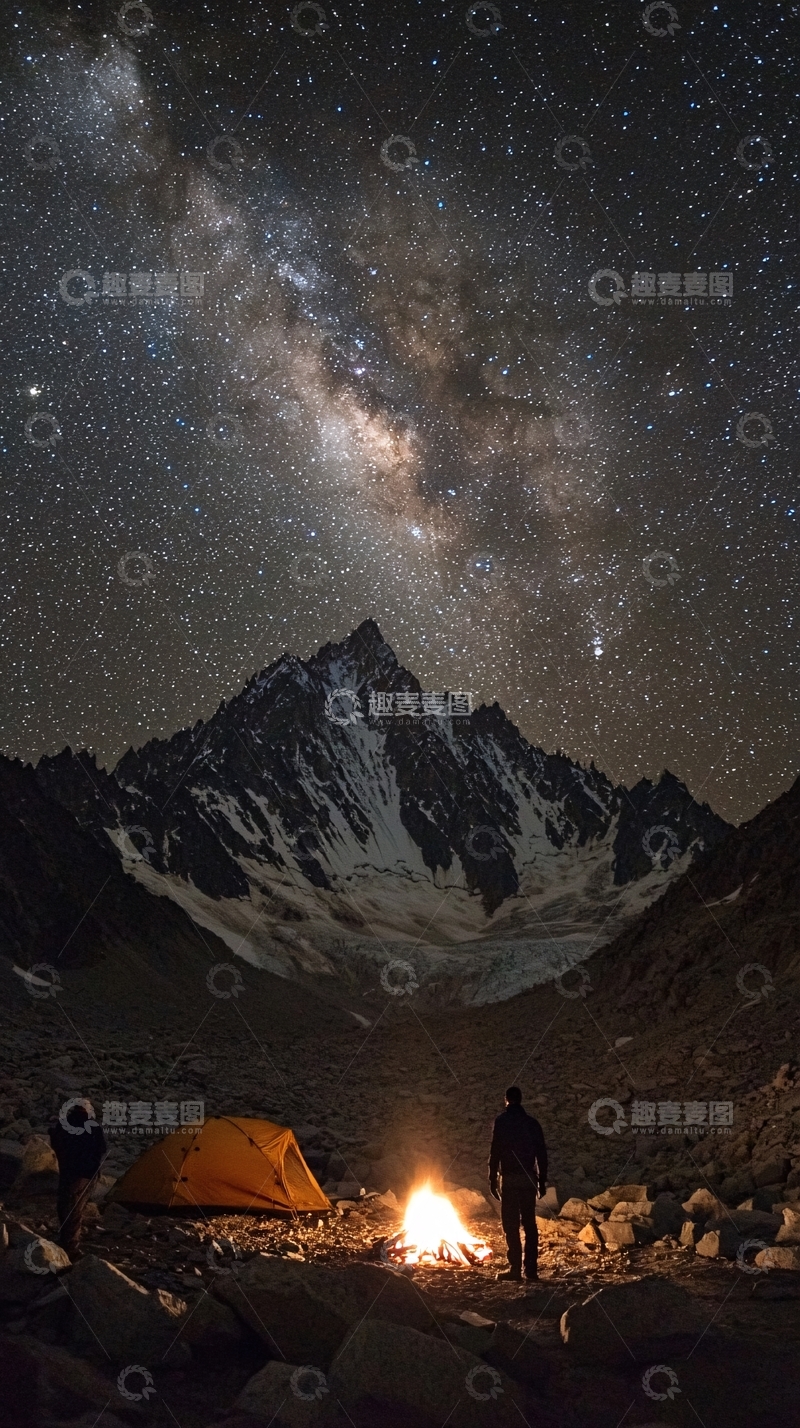高清大图下载【趣麦麦图】星空下的雪山营地