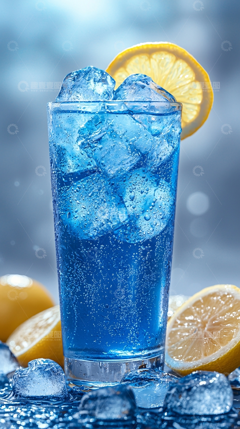 高清大图下载【趣麦麦图】蓝色冰饮柠檬特写