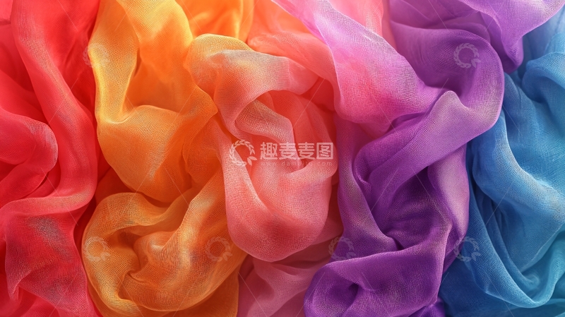 高清大图下载【趣麦麦图】彩虹色系褶皱薄纱面料