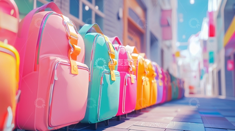 高清大图下载【趣麦麦图】卡通双肩包街景