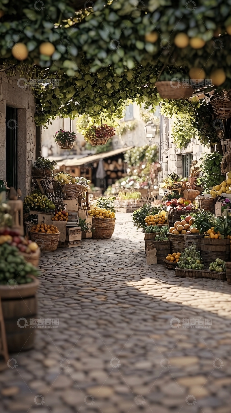 高清大图下载【趣麦麦图】柠檬树下农贸市场
