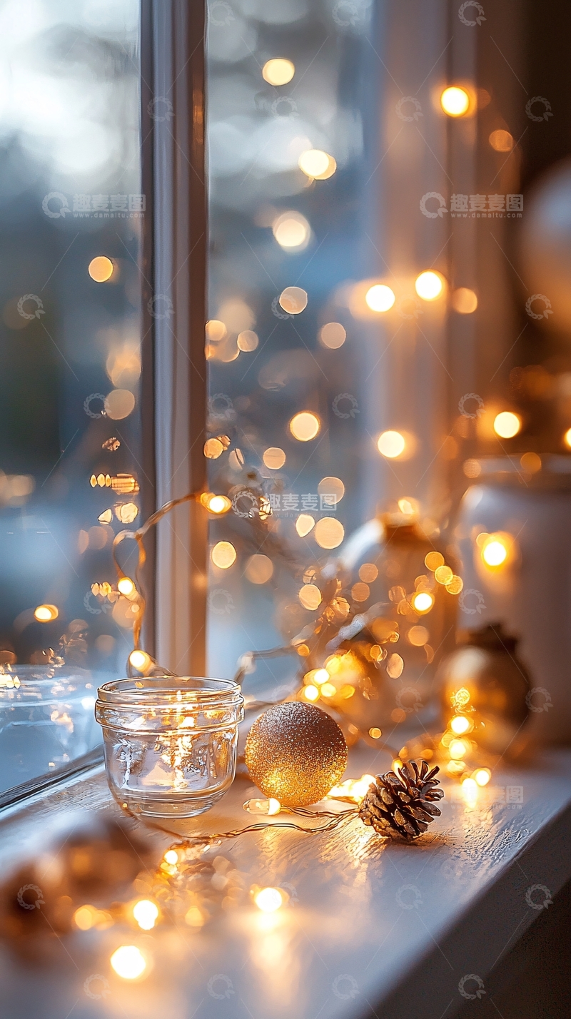 高清大图下载【趣麦麦图】窗边闪烁的金色灯光装饰