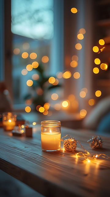 温暖烛光与圣诞氛围