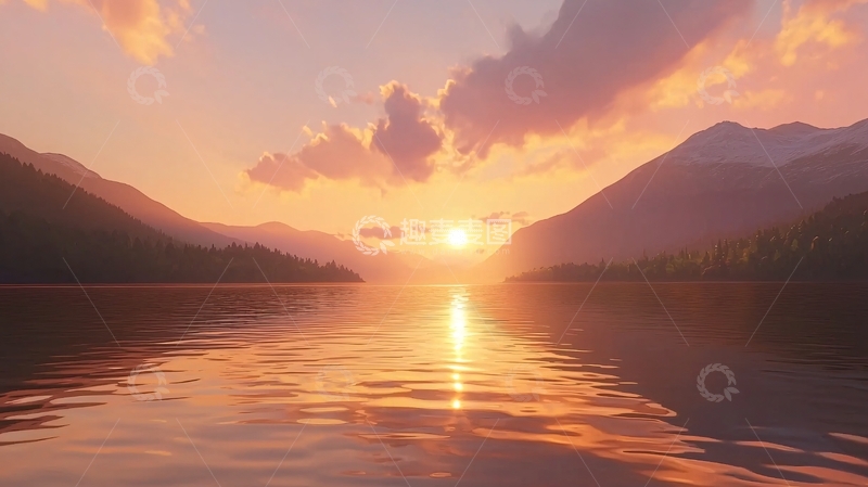 高清大图下载【趣麦麦图】日落湖光山色