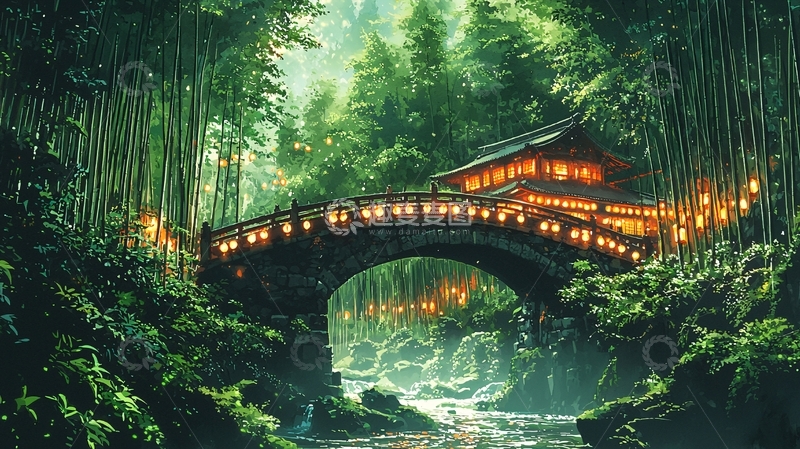 高清大图下载【趣麦麦图】竹林小桥