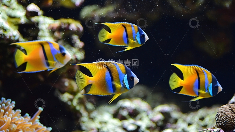 高清大图下载【趣麦麦图】蓝黄相间珊瑚鱼群