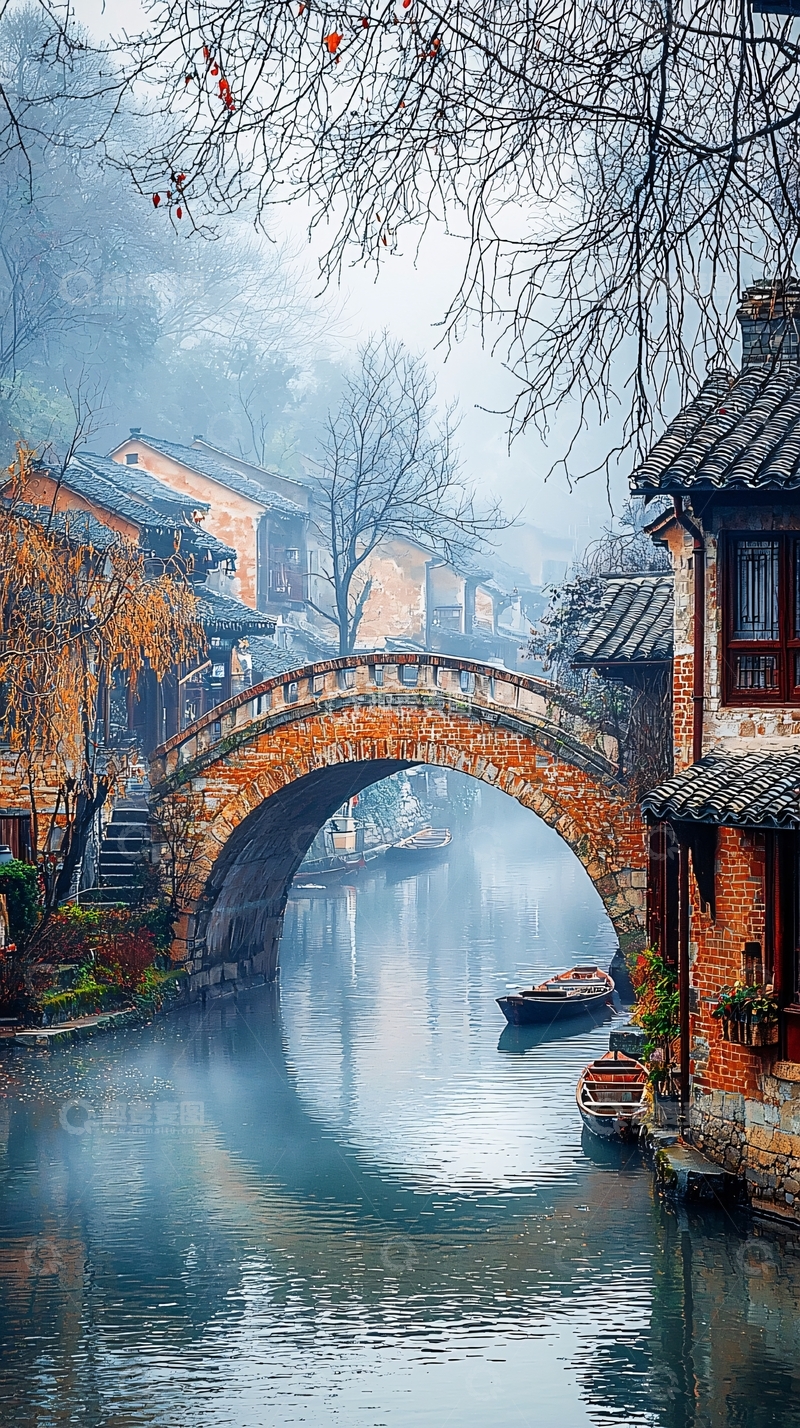 高清大图下载【趣麦麦图】江南水乡石桥流水人家