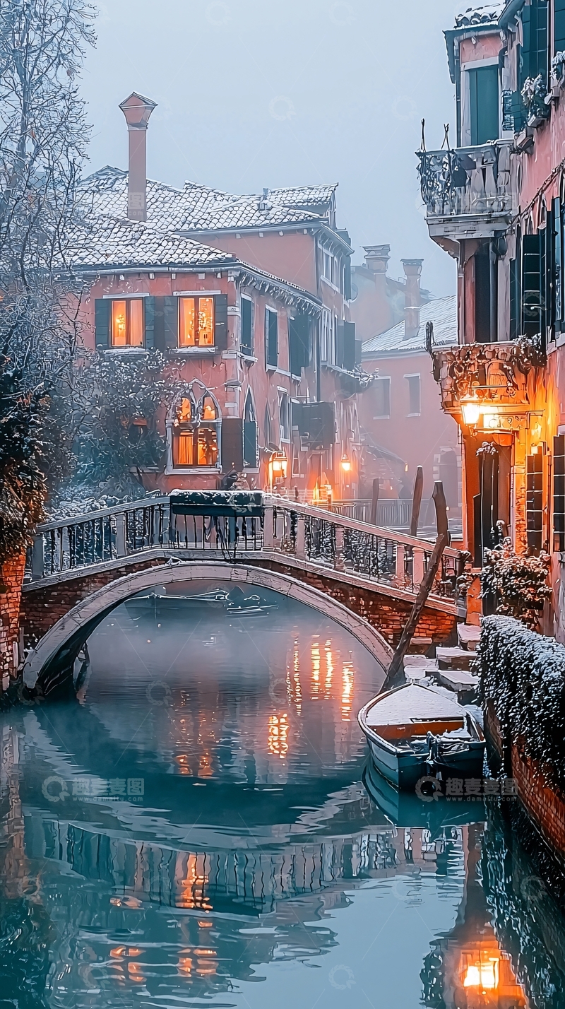 高清大图下载【趣麦麦图】威尼斯雪景水城