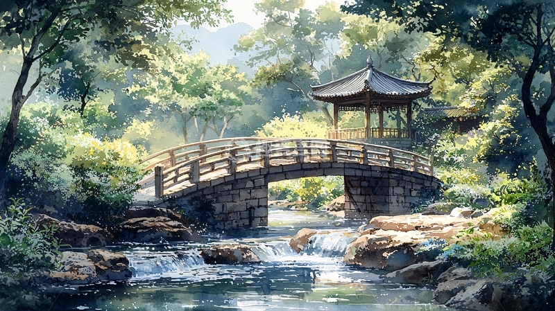 高清大图下载【趣麦麦图】小桥流水亭台