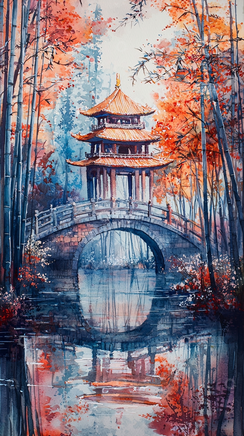 高清大图下载【趣麦麦图】秋日古色古香的园林景色