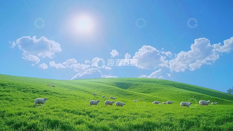 高清大图下载【趣麦麦图】阳光明媚的绿色山丘
