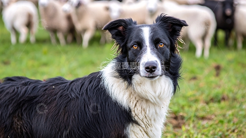 高清大图下载【趣麦麦图】牧羊犬与羊群在草地