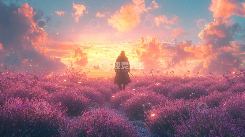 高清大图下载【趣麦麦图】紫色花海中的孤独身影