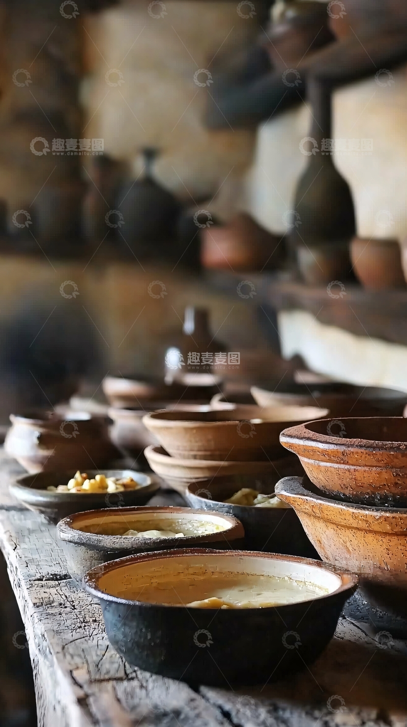 高清大图下载【趣麦麦图】古朴乡村厨房陶器