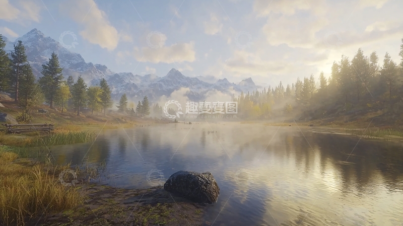 高清大图下载【趣麦麦图】清晨山脉湖泊风景