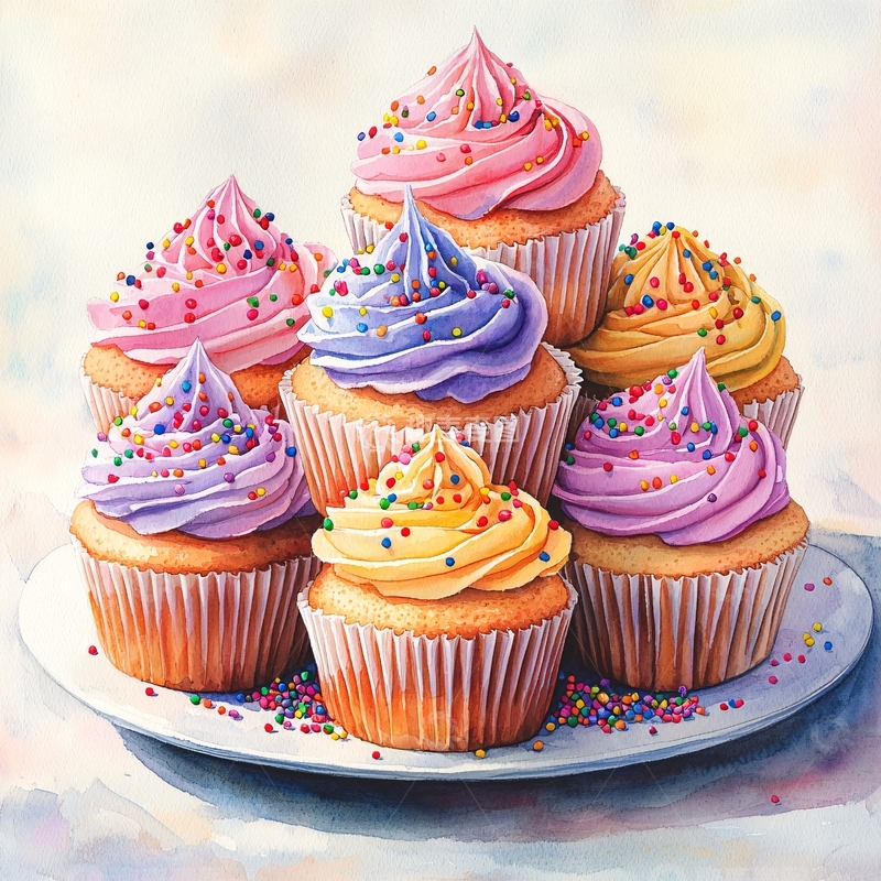 高清大图下载【趣麦麦图】一堆彩色糖屑纸杯蛋糕
