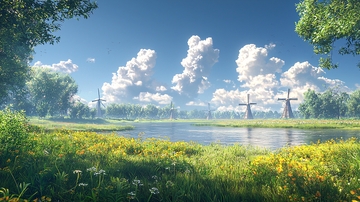 风车点缀的田园风光