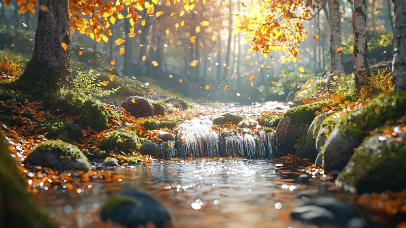 高清大图下载【趣麦麦图】秋日森林小溪