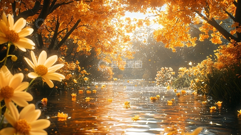 高清大图下载【趣麦麦图】秋日阳光下的小溪流水