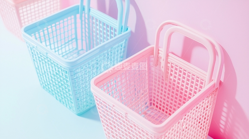 高清大图下载【趣麦麦图】粉色蓝色塑料收纳篮