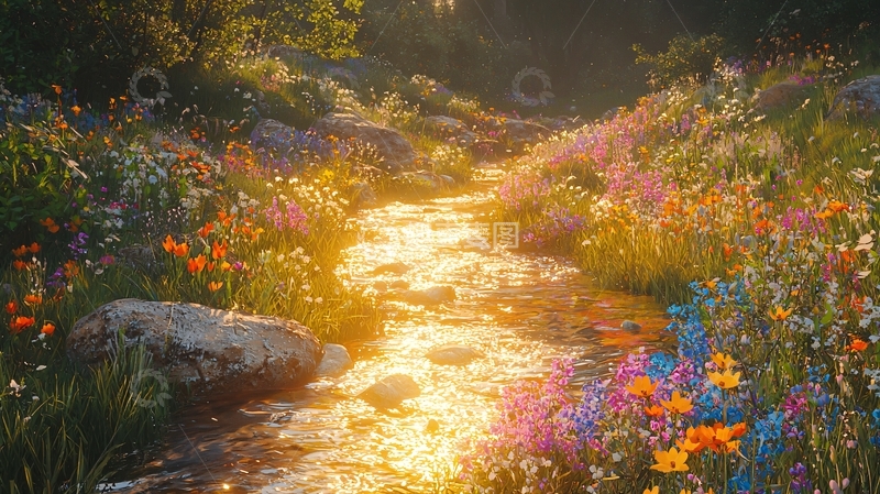 高清大图下载【趣麦麦图】阳光洒在花溪上