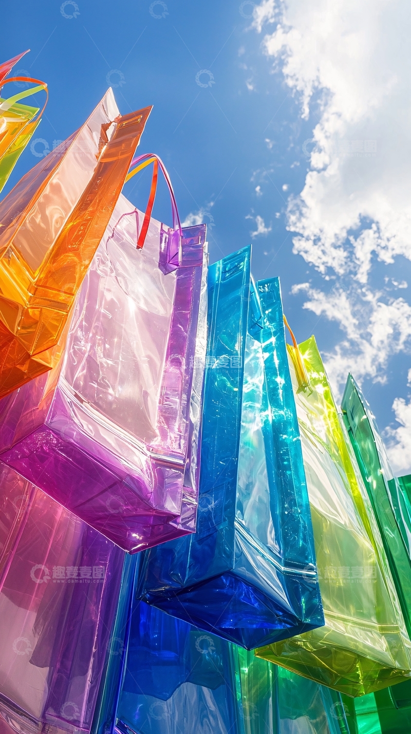 高清大图下载【趣麦麦图】彩虹透明购物袋
