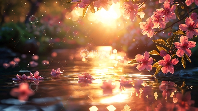 高清大图下载【趣麦麦图】水面倒影的樱花与光